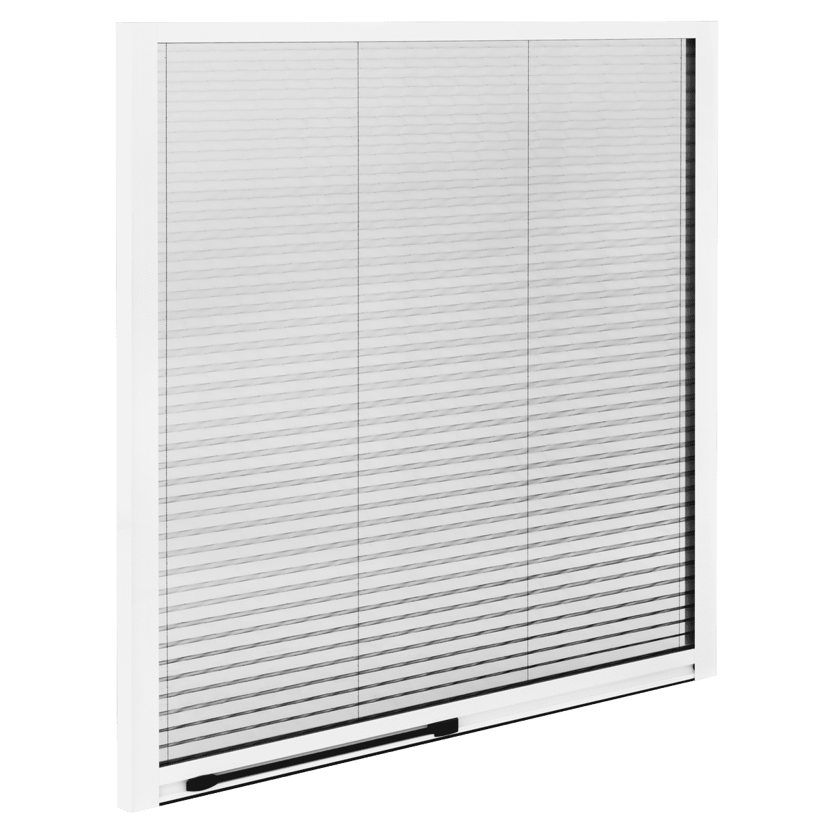 Mosquitera plisada vertical, fabricada por Carpintería Metálica Emilio en Albacete.